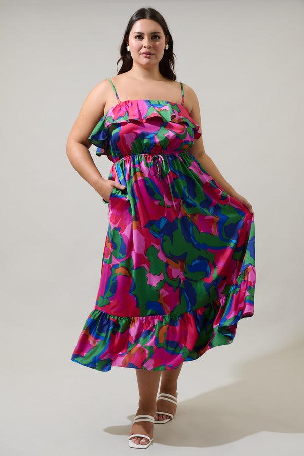 sugarlips Evolet Floral Paige Ruffled Midi Dress Curve