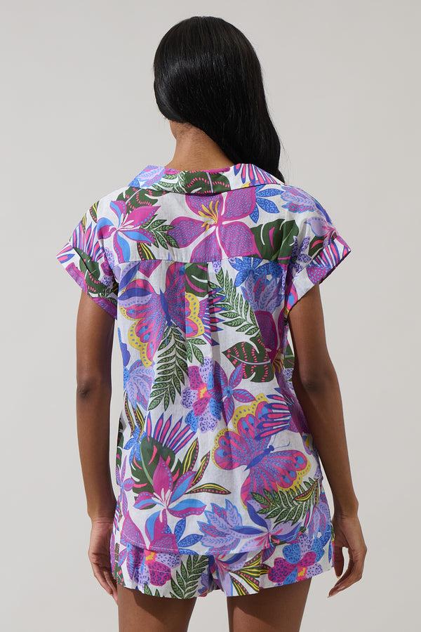 Sugarlips Evren Tropics Cory Collared Button Up Top