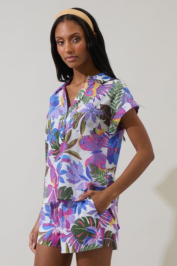 Sugarlips Evren Tropics Cory Collared Button Up Top