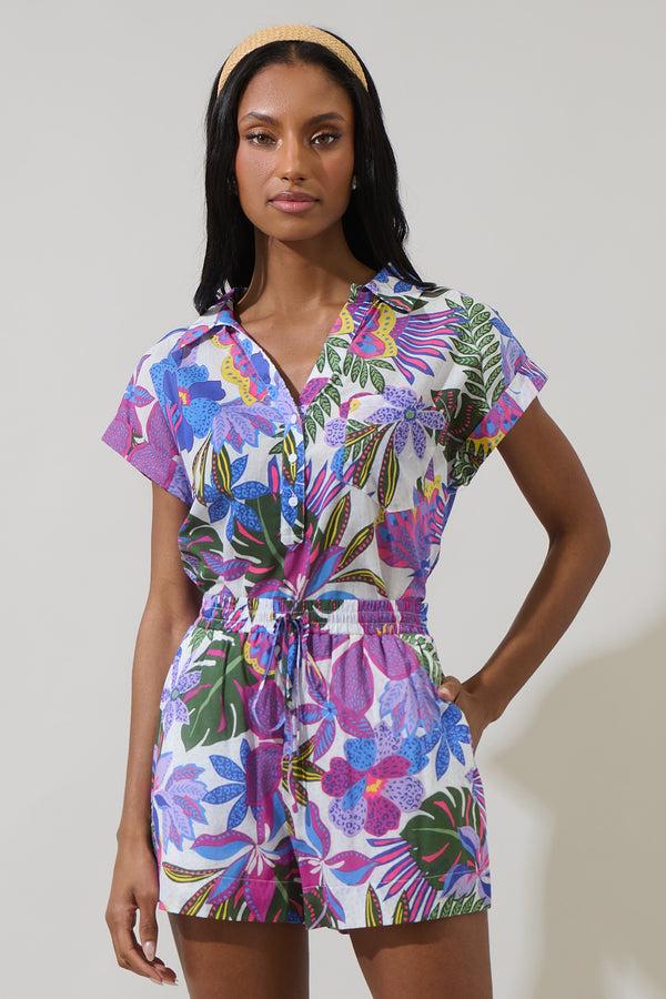 sugarlips Evren Tropics Cory Collared Button Up Top