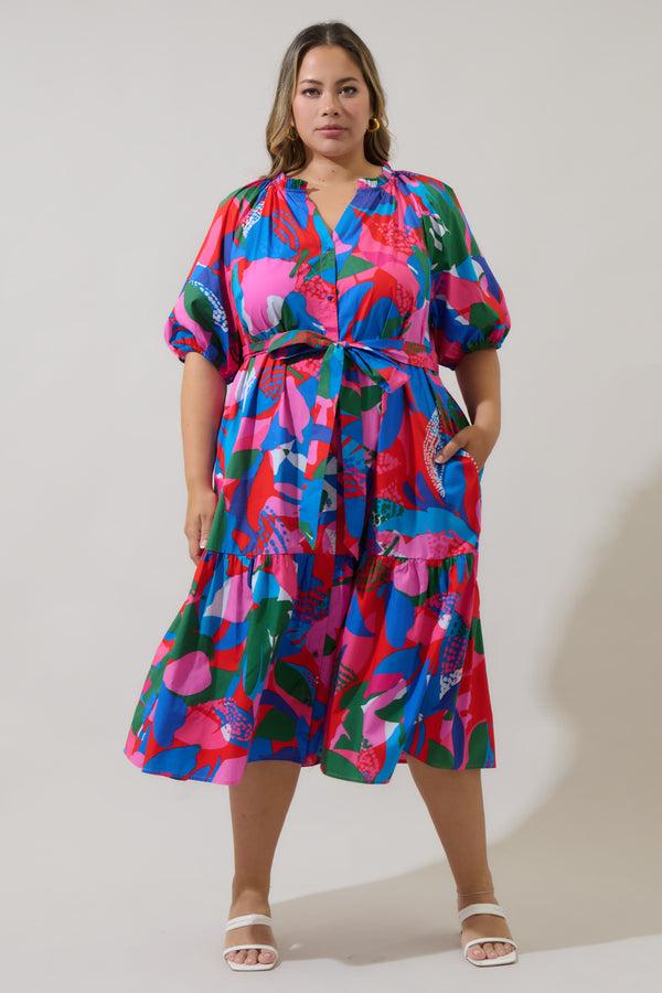 sugarlips Exene Floral Wynette Tiered Midi Dress Curve
