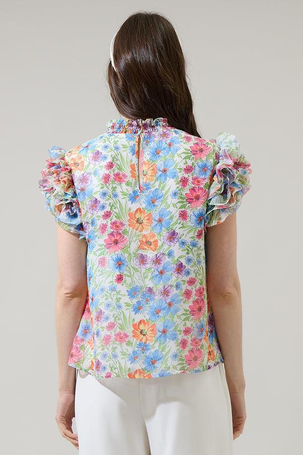 Sugarlips Ezia Garden Brenna Mock Neck Ruffle Blouse
