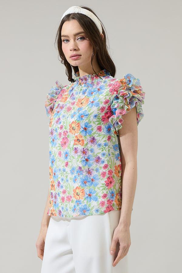 Sugarlips Ezia Garden Brenna Mock Neck Ruffle Blouse