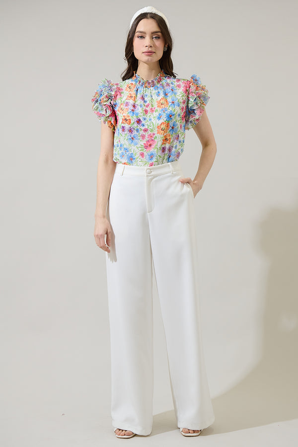 Sugarlips Ezia Garden Brenna Mock Neck Ruffle Blouse