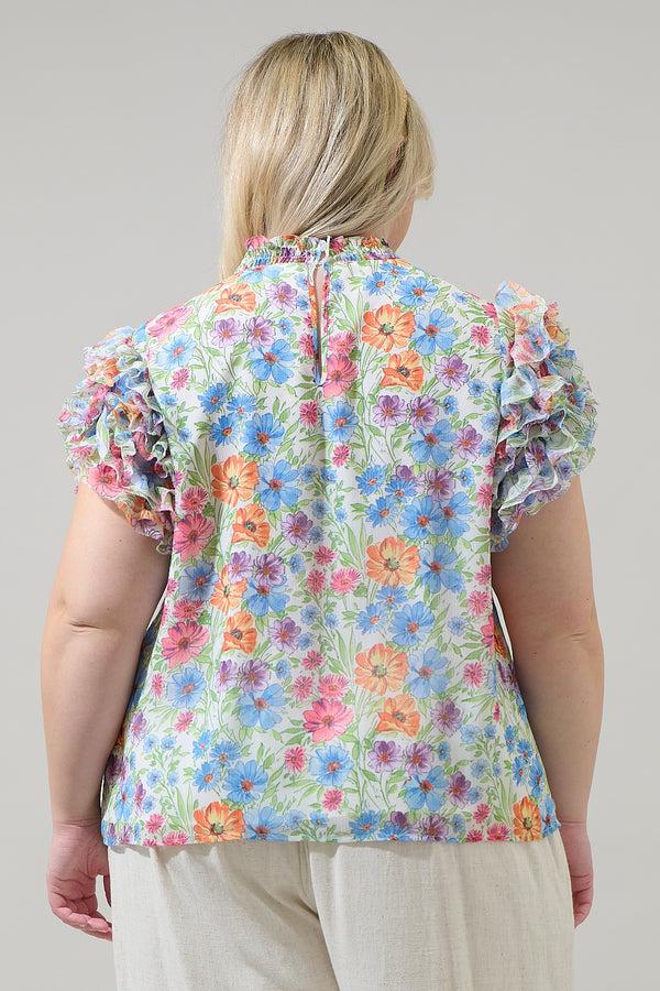 Sugarlips Ezia Garden Brenna Mock Neck Ruffle Blouse Curve