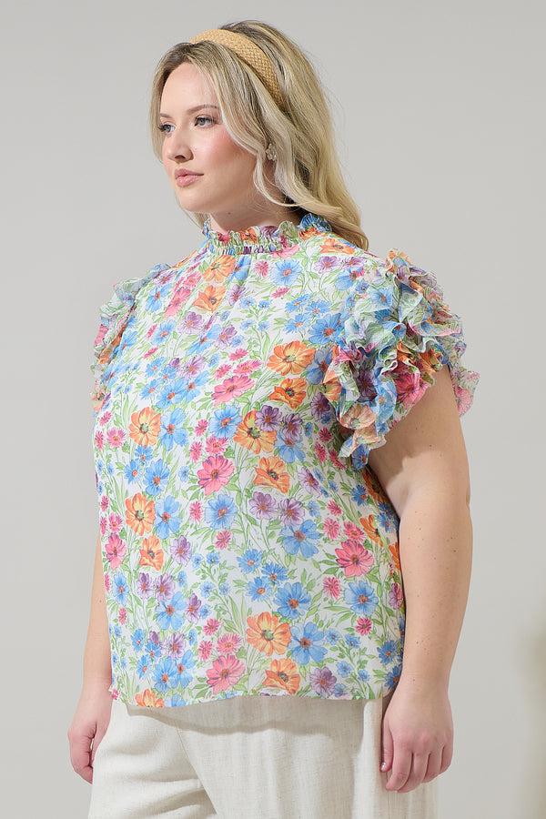 Sugarlips Ezia Garden Brenna Mock Neck Ruffle Blouse Curve