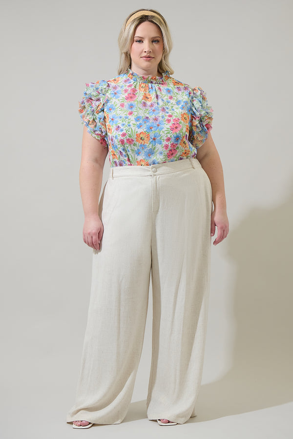 Sugarlips Ezia Garden Brenna Mock Neck Ruffle Blouse Curve