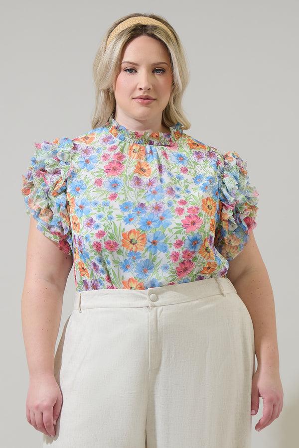 sugarlips Ezia Garden Brenna Mock Neck Ruffle Blouse Curve
