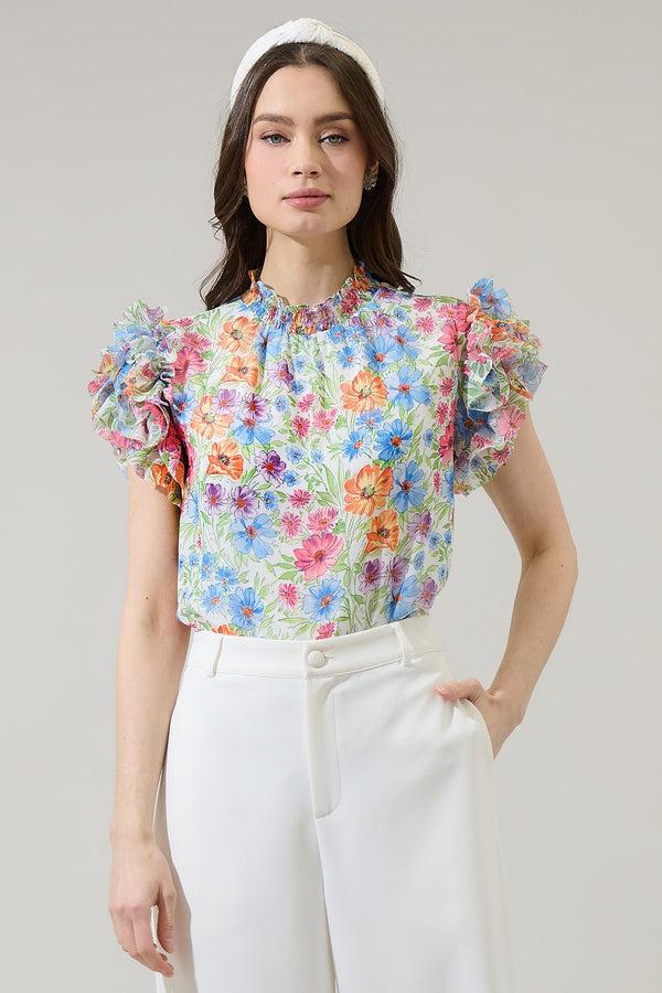 sugarlips Ezia Garden Brenna Mock Neck Ruffle Blouse