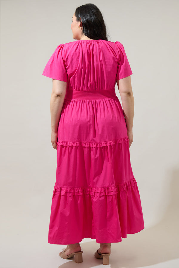 Sugarlips Fabia Palmer Poplin Tiered Maxi Dress Curve