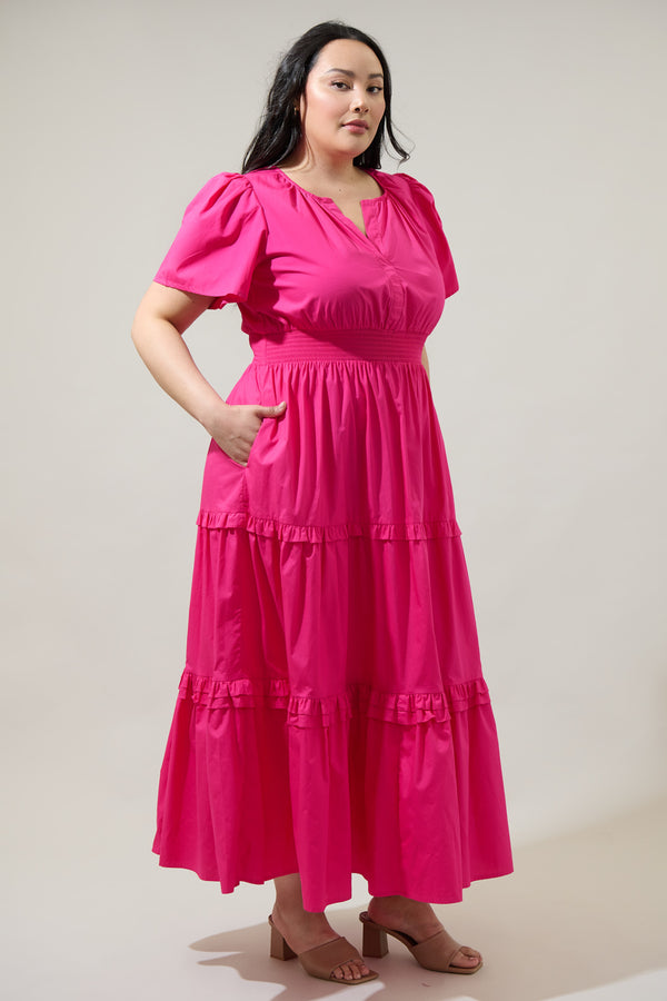 Sugarlips Fabia Palmer Poplin Tiered Maxi Dress Curve