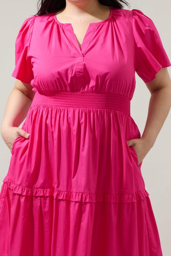 Sugarlips Fabia Palmer Poplin Tiered Maxi Dress Curve