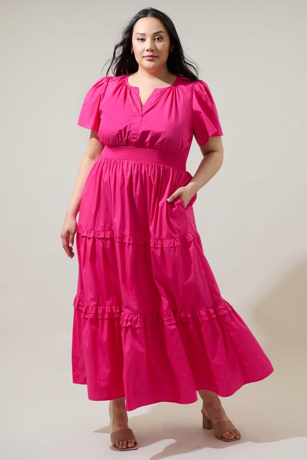 sugarlips Fabia Palmer Poplin Tiered Maxi Dress Curve