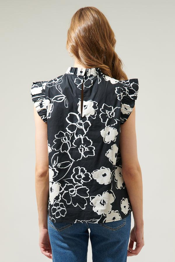 Sugarlips Fabienne Floral Gabrielle Mock Neck Poplin Top