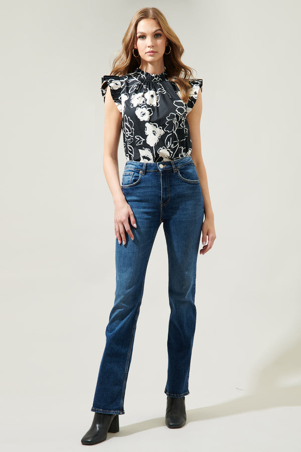 Sugarlips Fabienne Floral Gabrielle Mock Neck Poplin Top