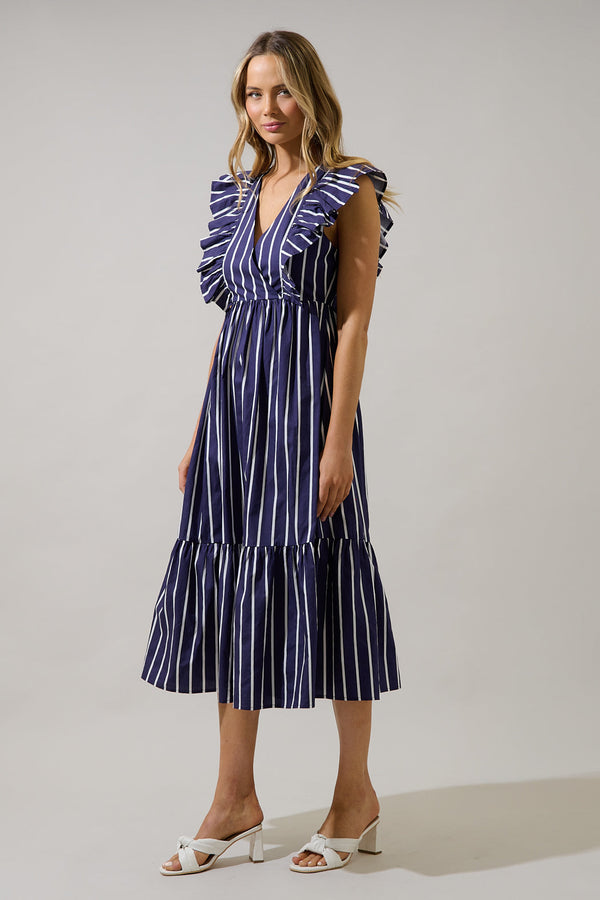 Sugarlips Fairness Poplin Surplice Midi Dress Verta Stripe