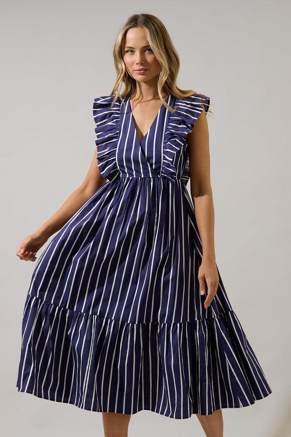 Sugarlips Fairness Poplin Surplice Midi Dress Verta Stripe