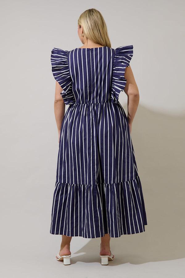 Sugarlips Fairness Poplin Surplice Midi Dress Verta Stripe Curve
