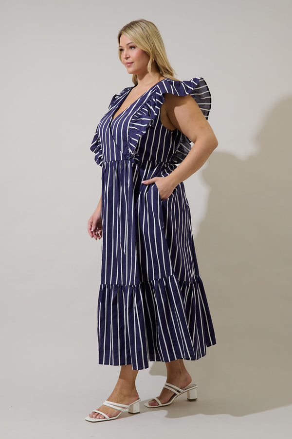 Sugarlips Fairness Poplin Surplice Midi Dress Verta Stripe Curve