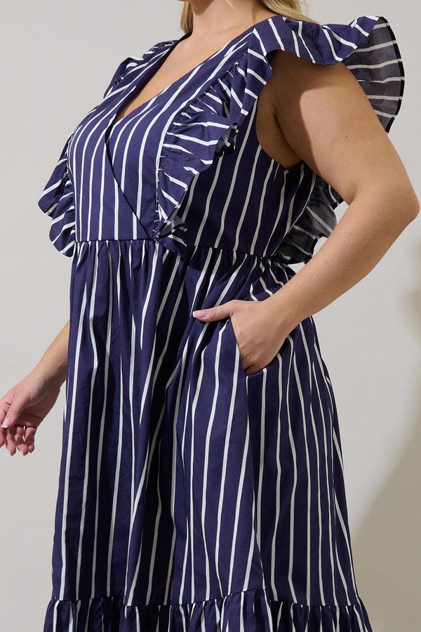 Sugarlips Fairness Poplin Surplice Midi Dress Verta Stripe Curve