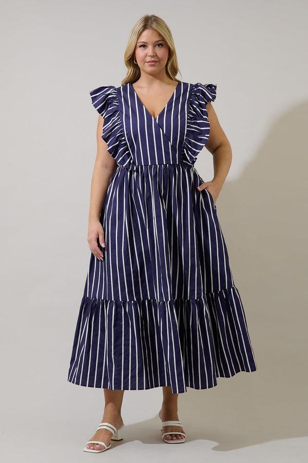 sugarlips Fairness Poplin Surplice Midi Dress Verta Stripe Curve