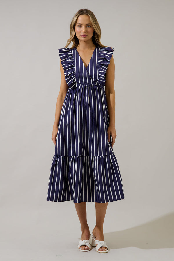 sugarlips Fairness Poplin Surplice Midi Dress Verta Stripe