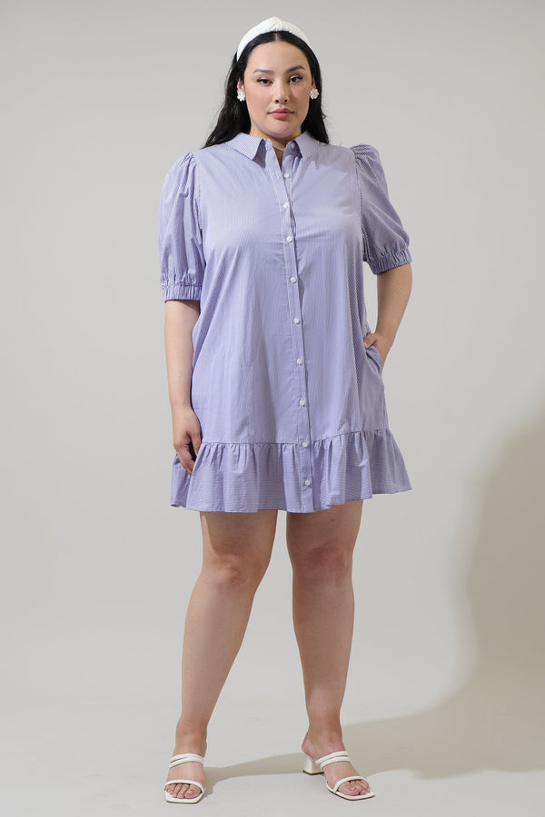 Sugarlips Fannie Striped Levy Button Down Shift Dress Curve