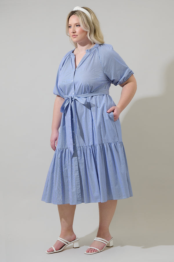 Sugarlips Fannie Striped Wynette Tiered Midi Dress Curve