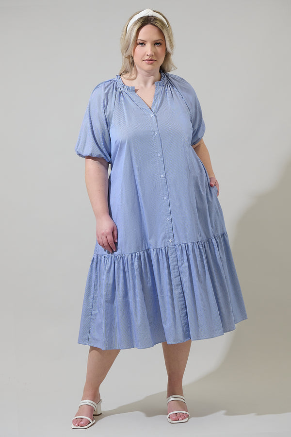 Sugarlips Fannie Striped Wynette Tiered Midi Dress Curve