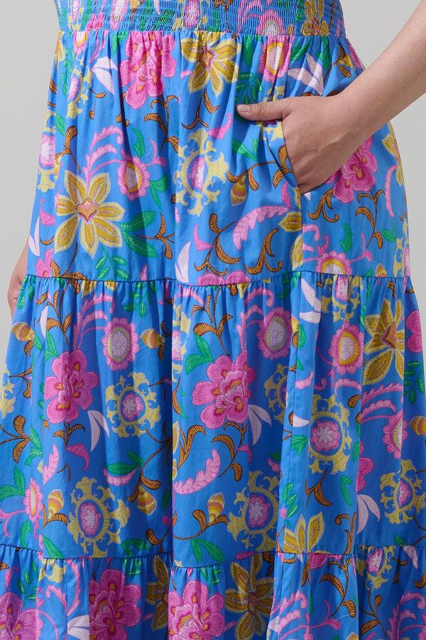 Sugarlips Faro Floral Sunfire Tiered Midi Dress Curve