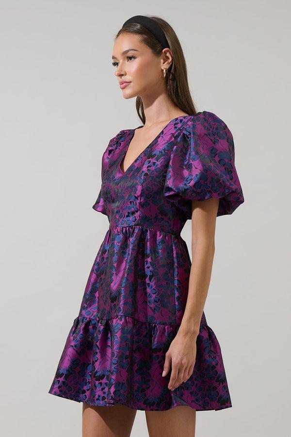 Sugarlips Farrah Jacquard Floral May Tiered Mini Dress