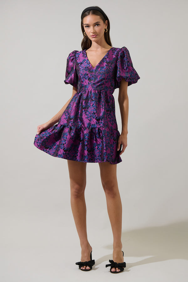 Sugarlips Farrah Jacquard Floral May Tiered Mini Dress