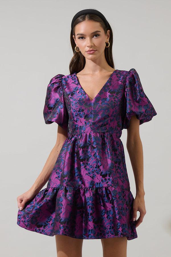 sugarlips Farrah Jacquard Floral May Tiered Mini Dress