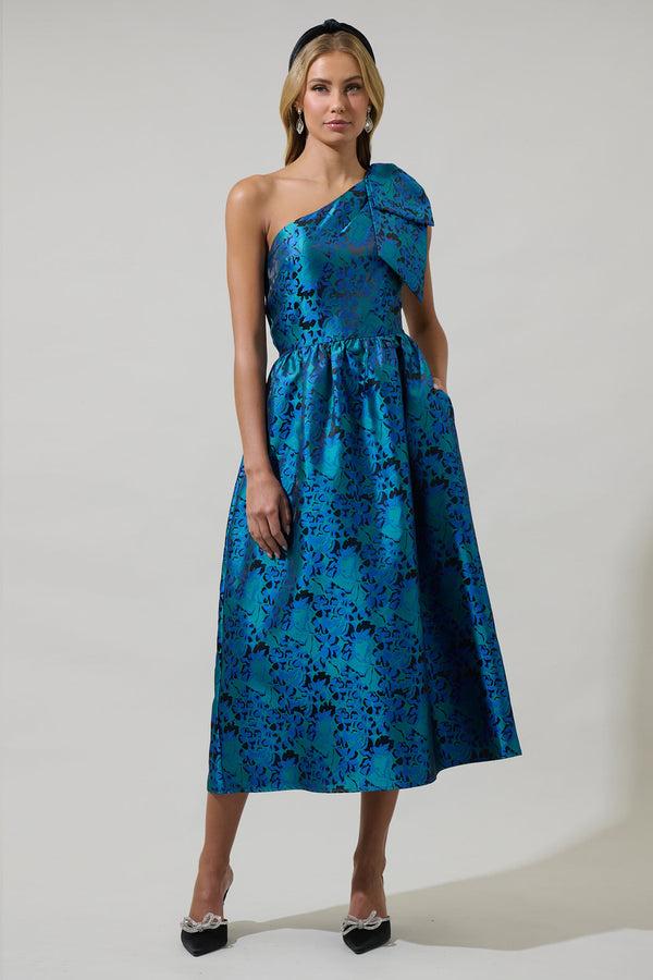 Sugarlips Farrah Jacquard Floral Miley Bow Midi Dress