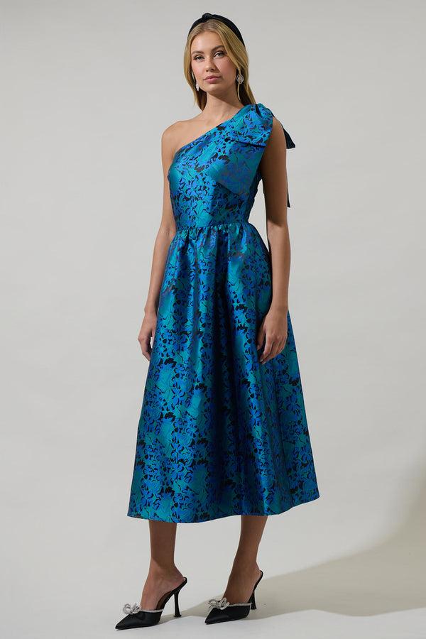 Sugarlips Farrah Jacquard Floral Miley Bow Midi Dress