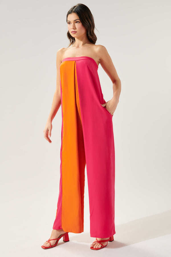 Sugarlips Feel The Beat Strapless Color Block Jumpsuit