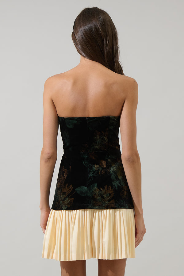 Sugarlips Fenrin Velvet Floral Strapless Mini Dress