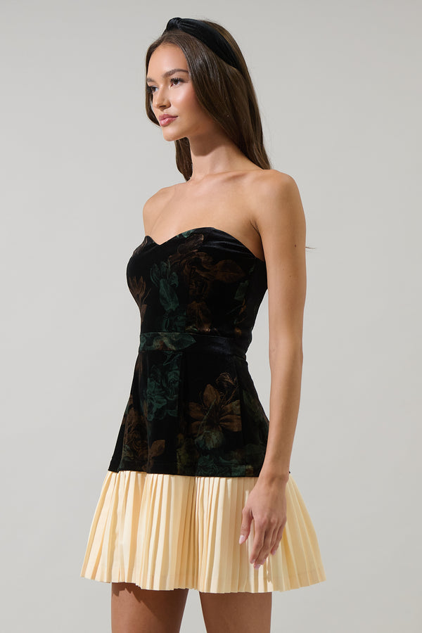 Sugarlips Fenrin Velvet Floral Strapless Mini Dress