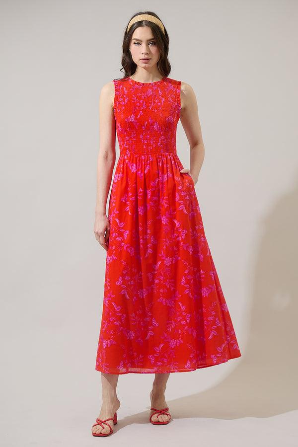 Sugarlips Fia Floral Cecil Smocked Sleeveless Midi Dress