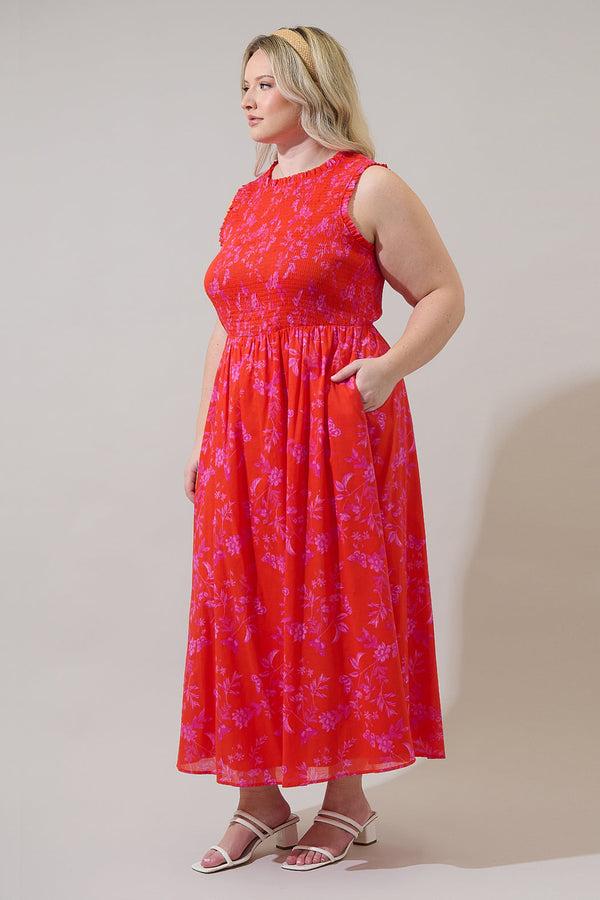 Sugarlips Fia Floral Cecil Smocked Sleeveless Midi Dress Curve