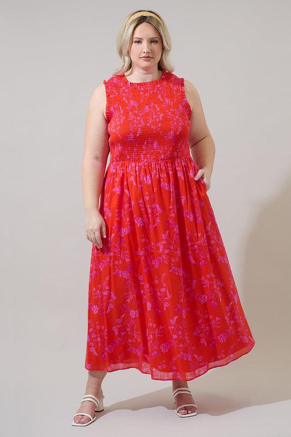 sugarlips Fia Floral Cecil Smocked Sleeveless Midi Dress Curve