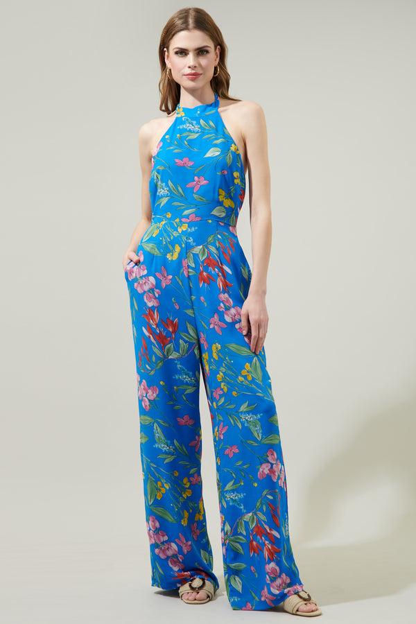 Sugarlips Fiona Floral After Hours Backless Halter Jumpsuit