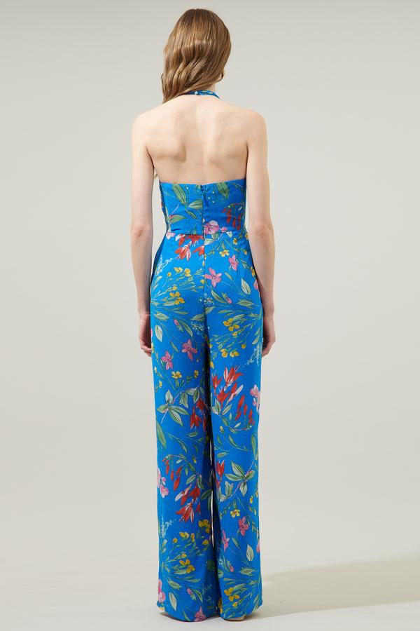 Sugarlips Fiona Floral After Hours Backless Halter Jumpsuit