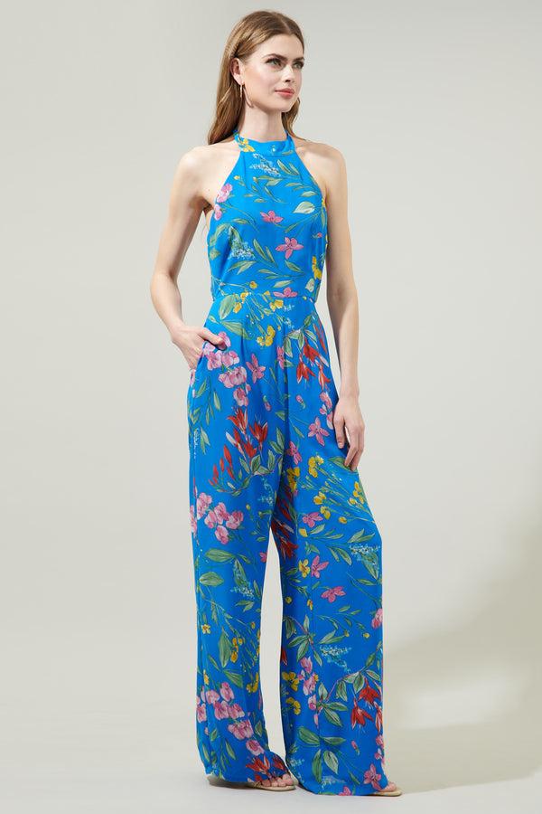 Sugarlips Fiona Floral After Hours Backless Halter Jumpsuit