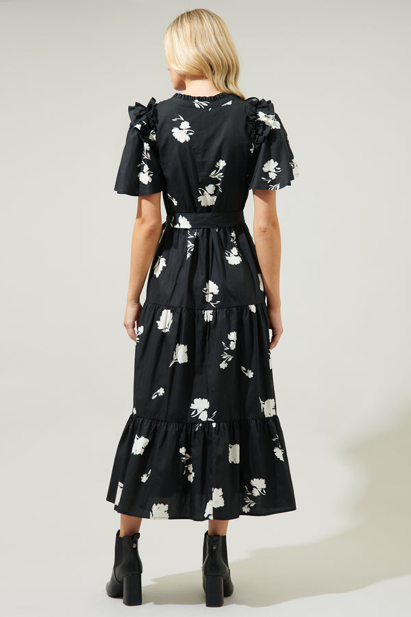 Sugarlips Fleur Noir Escondido Tiered Shift Midi Dress