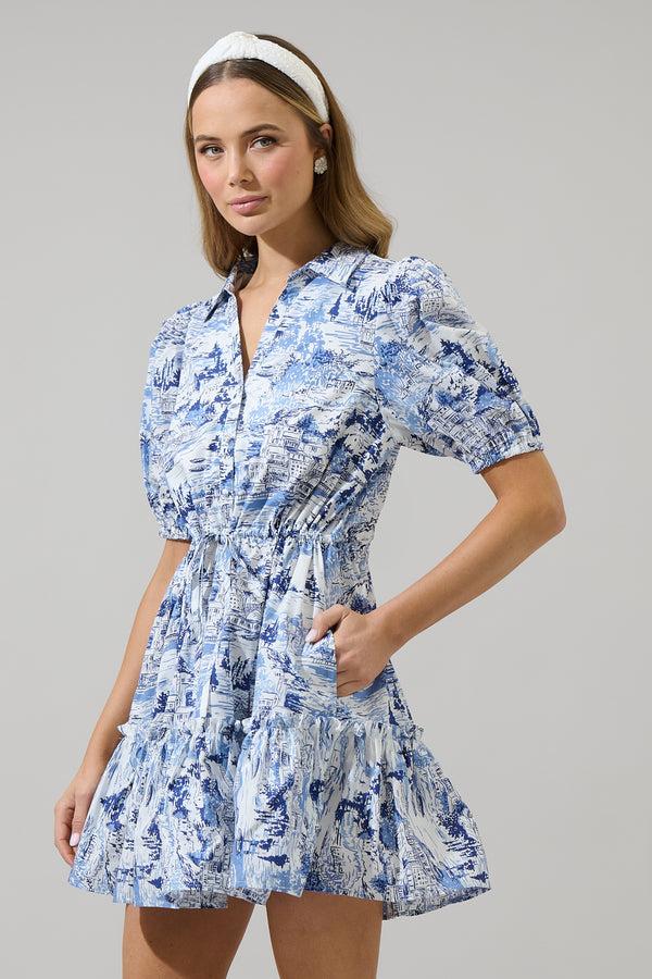 Sugarlips Francine Toile Stacie Button Down Mini Dress