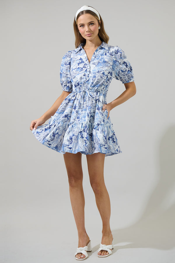 Sugarlips Francine Toile Stacie Button Down Mini Dress