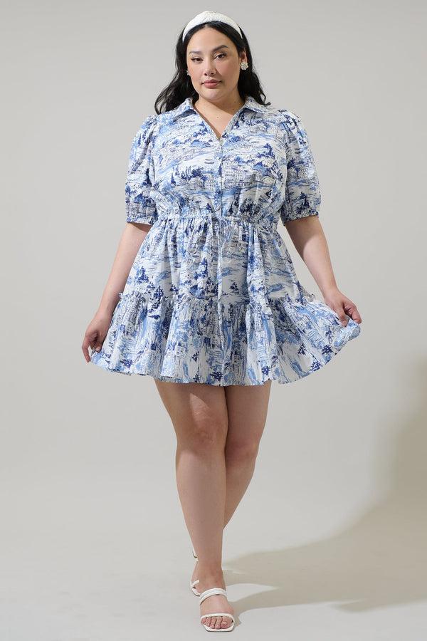 Sugarlips Francine Toile Stacie Button Down Mini Dress Curve