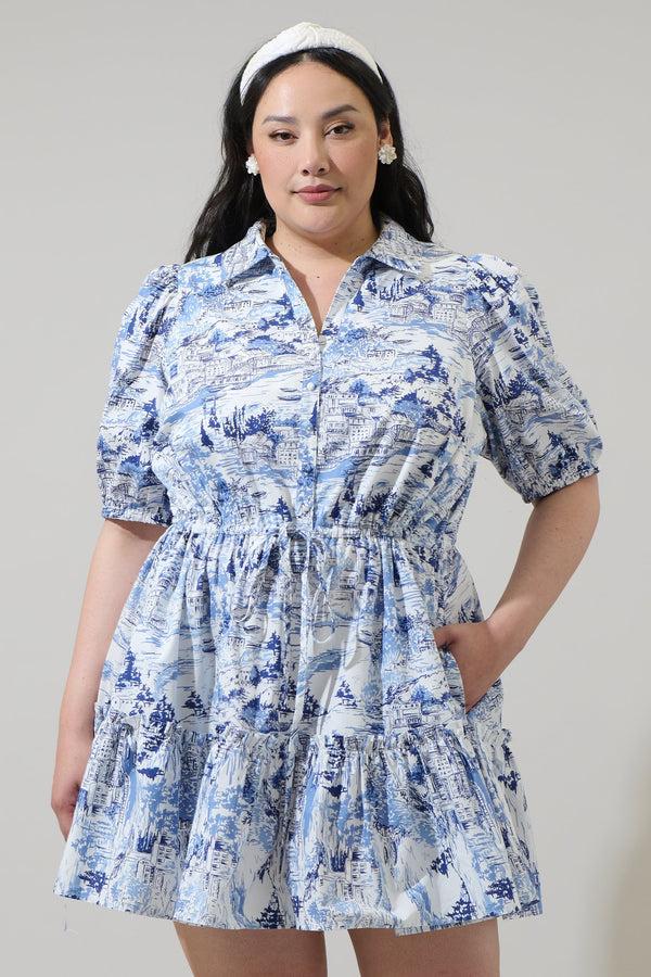 sugarlips Francine Toile Stacie Button Down Mini Dress Curve