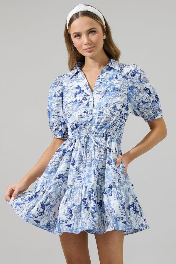 sugarlips Francine Toile Stacie Button Down Mini Dress
